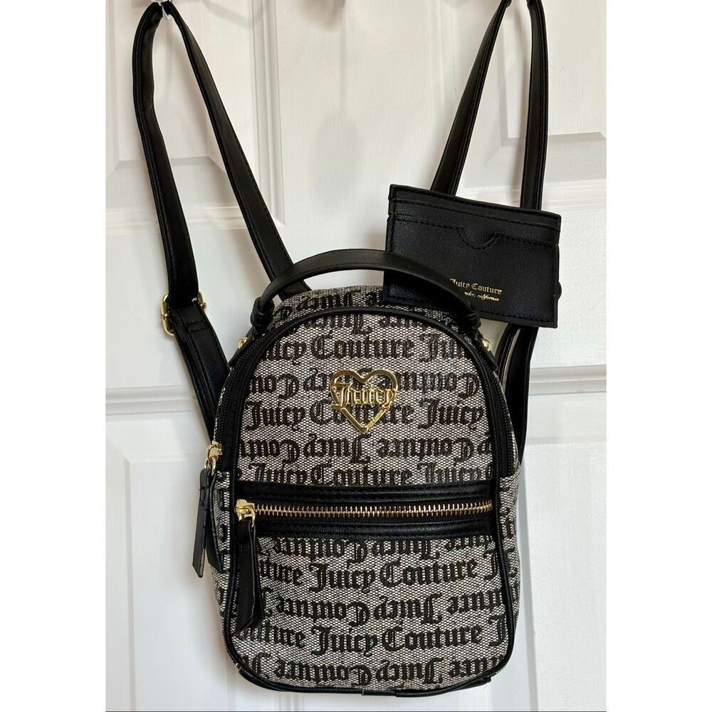 JUICY COUTURE Mini Backpack & Card Case/Grey & Black Faux Leather/Gothic Status - Picture 3 of 13